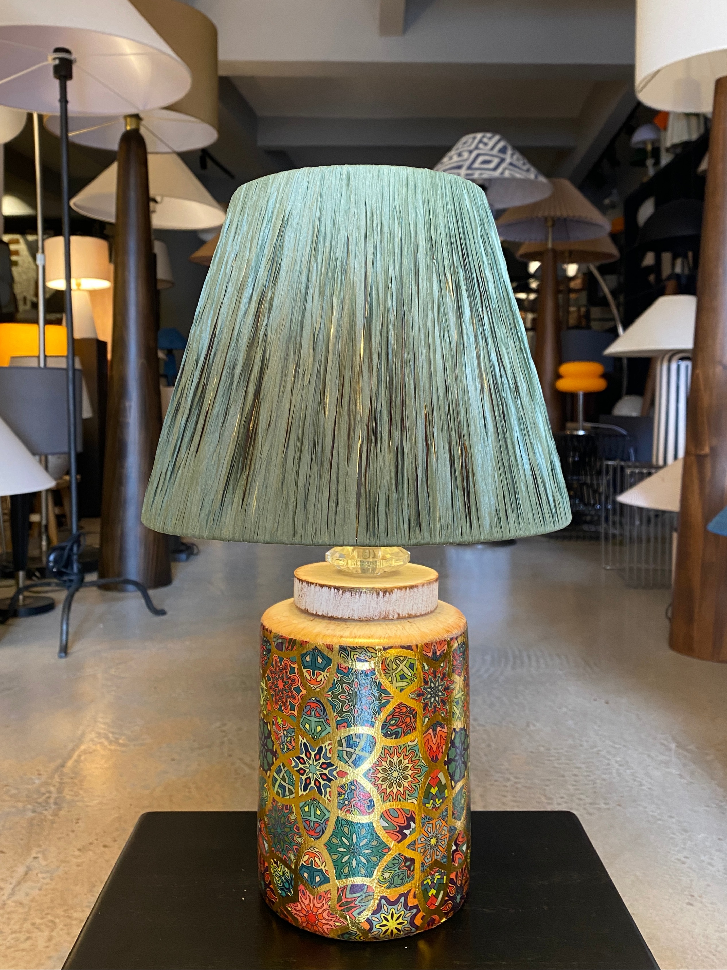 Timide Desenli Handmade Seramik Abajur Yeşil
